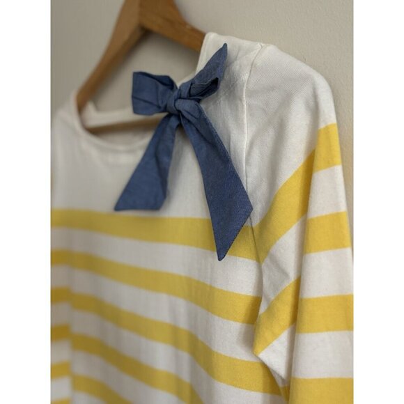 Talbots Women's Medium Yellow Striped Top Shirt Boat Neck Long Sleeve Bow - Picture 3 of 10